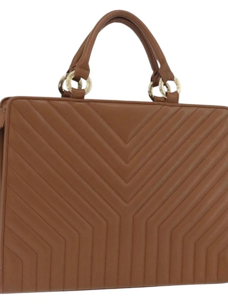 Saint Laurent Y Stitch Hand Bag Leather Brown Gold Auth Bs31762